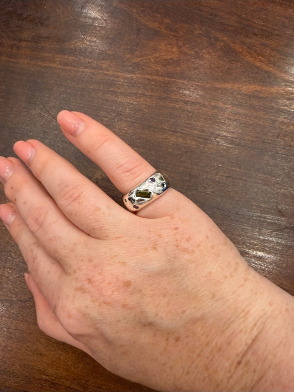 Madewell Silver Ring with Green Gemstones